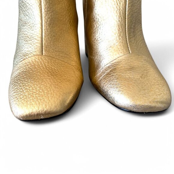 MANGO Gold Metallic Leather Ankle Boots With Block Heel & Side Zip Closure Sz 7 - Picture 12 of 16
